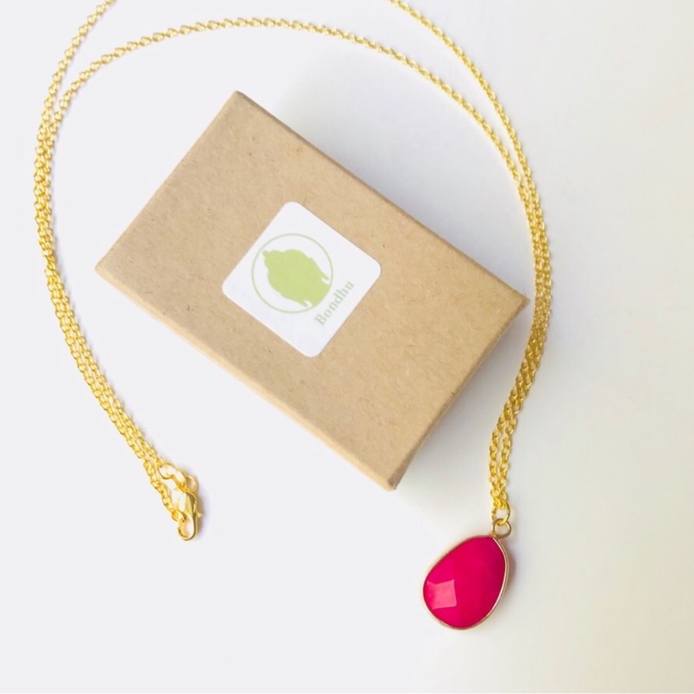 **Sold Out** Fuchsia Jade Drop 14K Gold Necklace - Picture 1 of 5